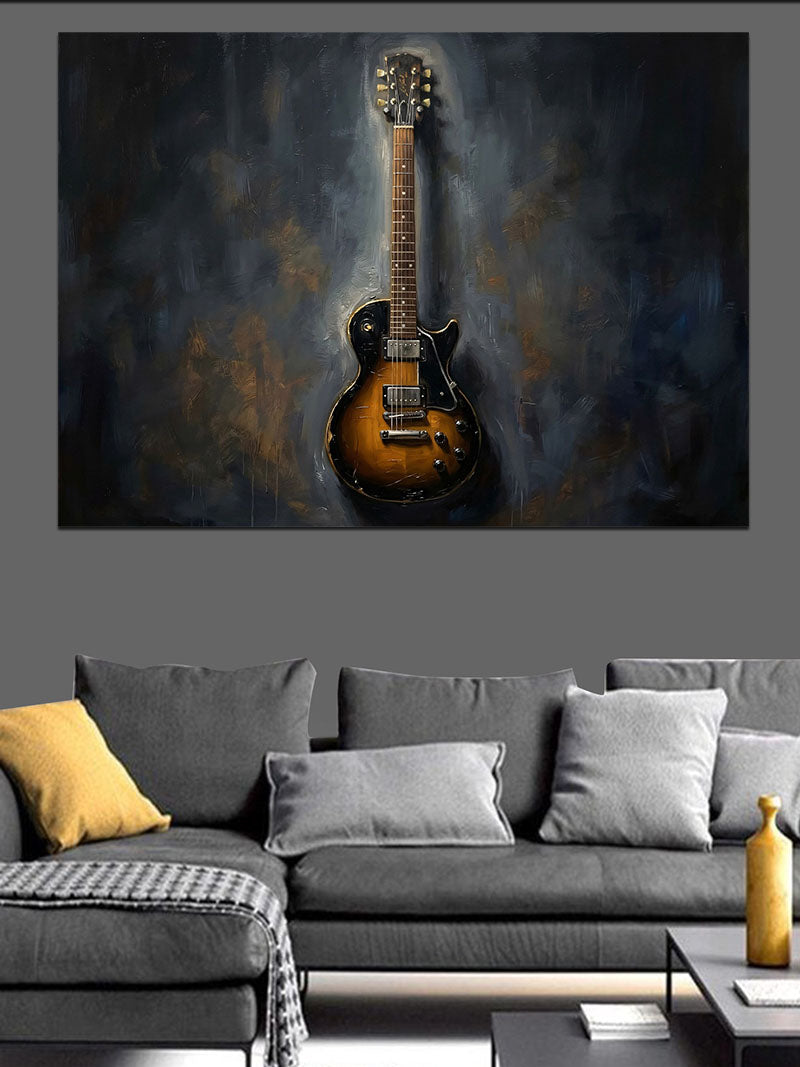 Karanlık Fondaki Klasik Elektro Gitar Kanvas Tablo