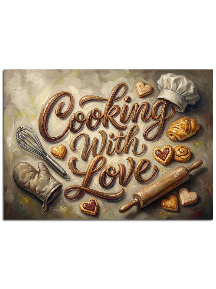 "Cooking with Love" yazılı görsel.