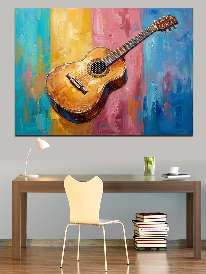 Renk Sıçramalı Sanatsal Gitar Tablosu Kanvas Tablo