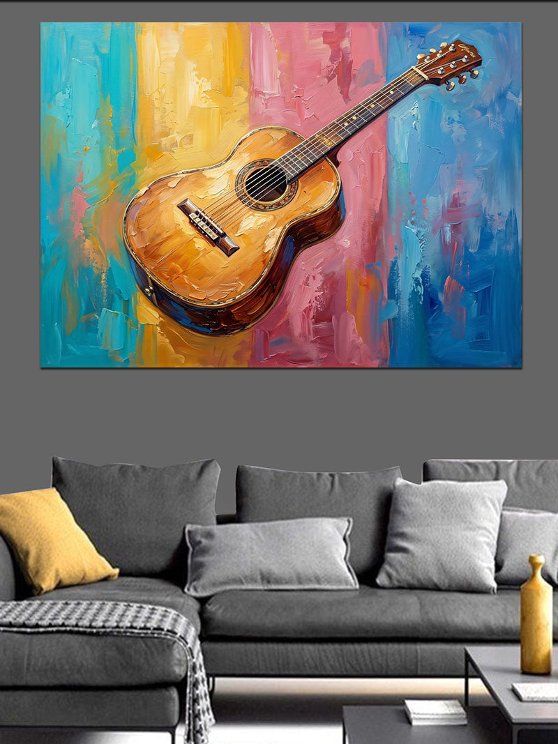 Renk Sıçramalı Sanatsal Gitar Tablosu Kanvas Tablo