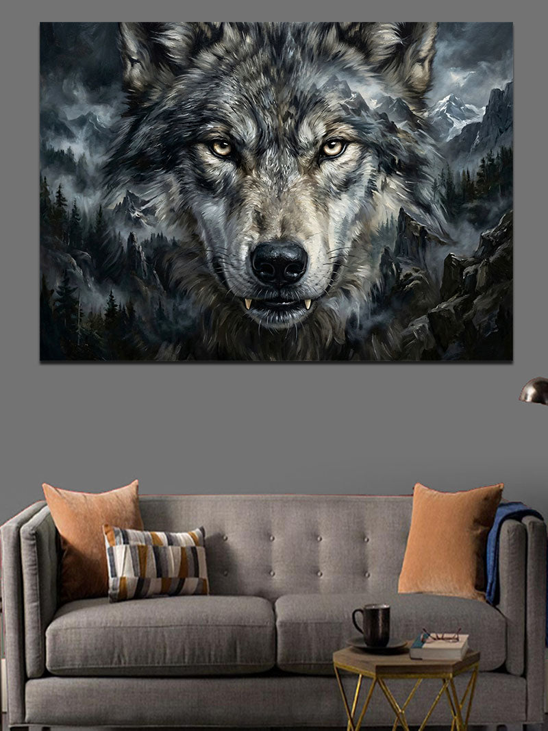 Yakın Plan Gri Kurt Kafası Kanvas Tablo