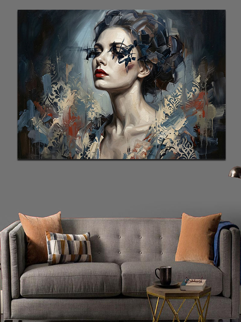Kelebek Maskeli Gizemli Kadın Portresi Kanvas Tablo