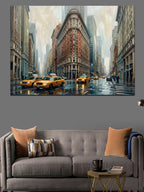 New York Flatiron Binası Ve Taksi Kanvas Tablo