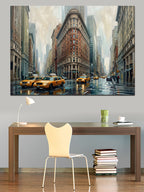 New York Flatiron Binası Ve Taksi Kanvas Tablo