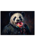 Karanlık fonda elma yiyen sevimli dev panda.