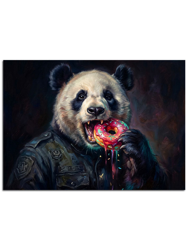 Karanlık fonda elma yiyen sevimli dev panda.