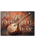 "Live Oriental Music" yazılı, telli bir çalgı görseli.