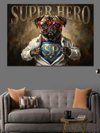 Süper Kahraman Kıyafetli Pug Köpeği Kanvas Tablo