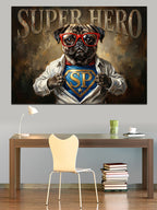 Süper Kahraman Kıyafetli Pug Köpeği Kanvas Tablo