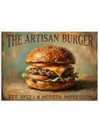 Retro tarzda hazırlanmış iştah açıcı hamburger panosu.