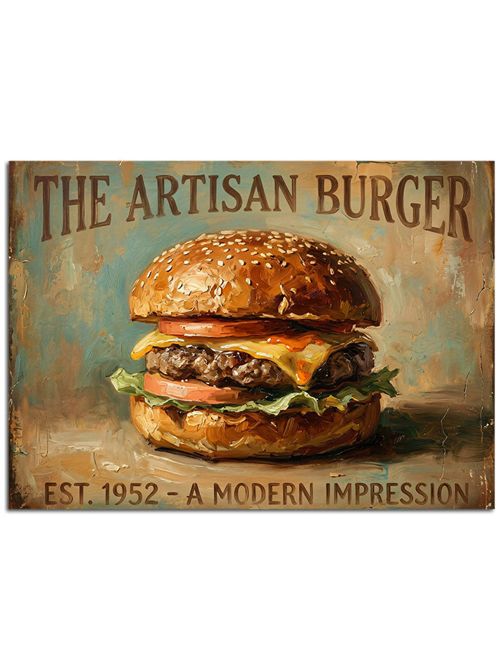 Retro tarzda hazırlanmış iştah açıcı hamburger panosu.