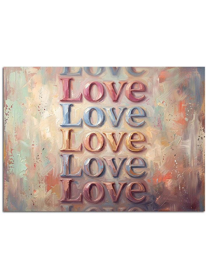 Alt alta farklı renklerde "Love" yazan pano.