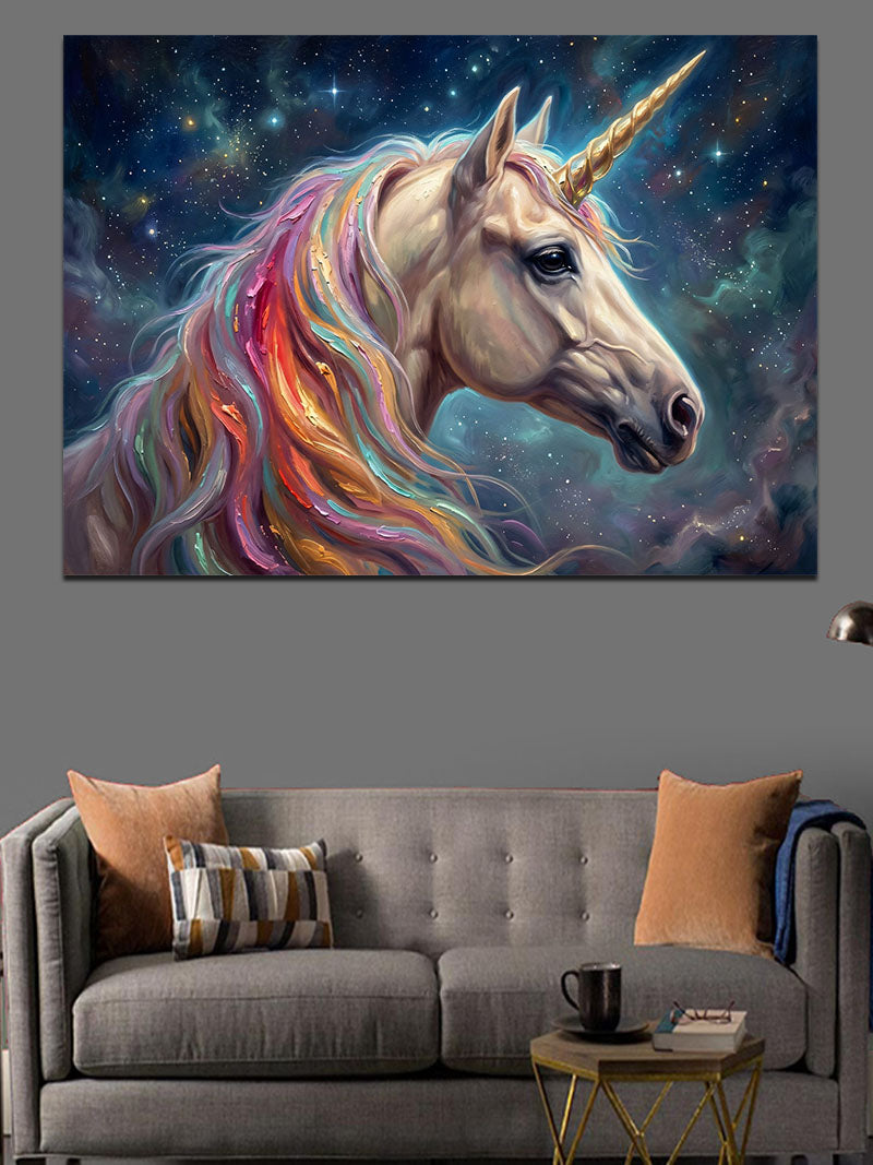 Renkli Yeleli Efsanevi Unicorn Portresi Kanvas Tablo