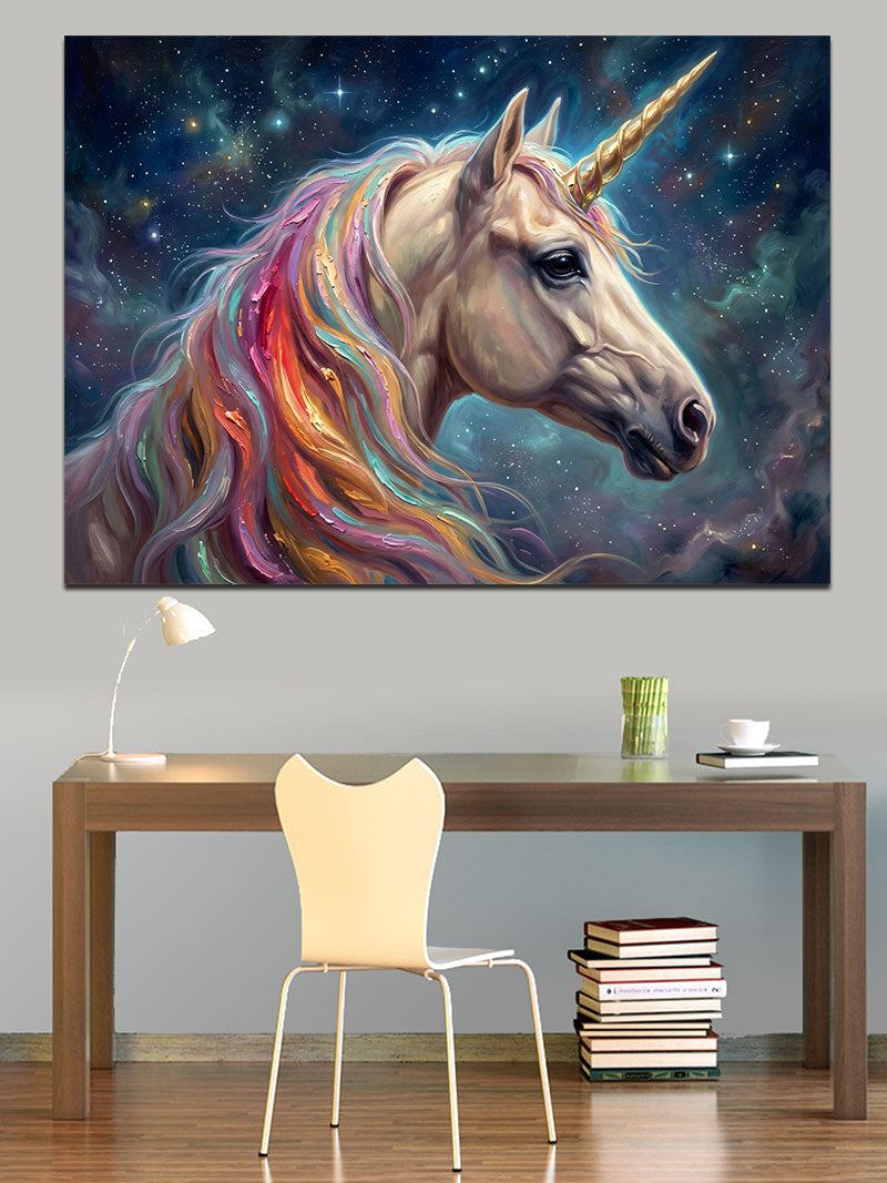 Renkli Yeleli Efsanevi Unicorn Portresi Kanvas Tablo