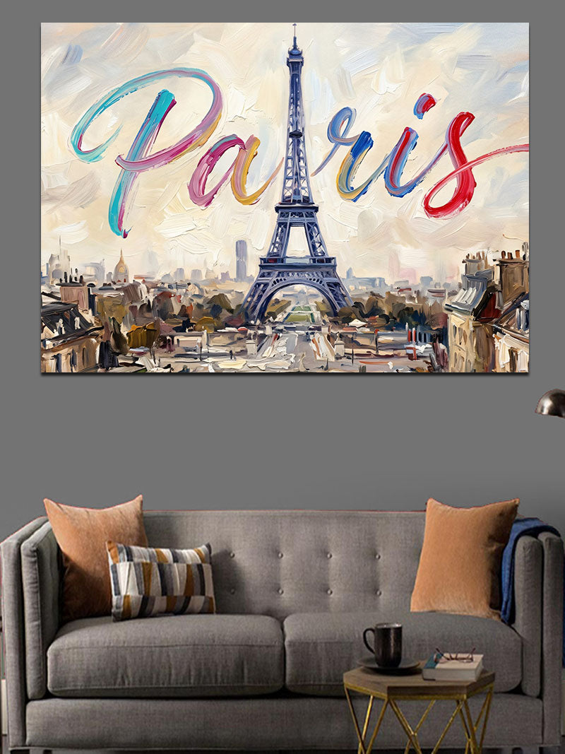 Paris Eyfel Kulesi Tipografik Sanat Kanvas Tablo