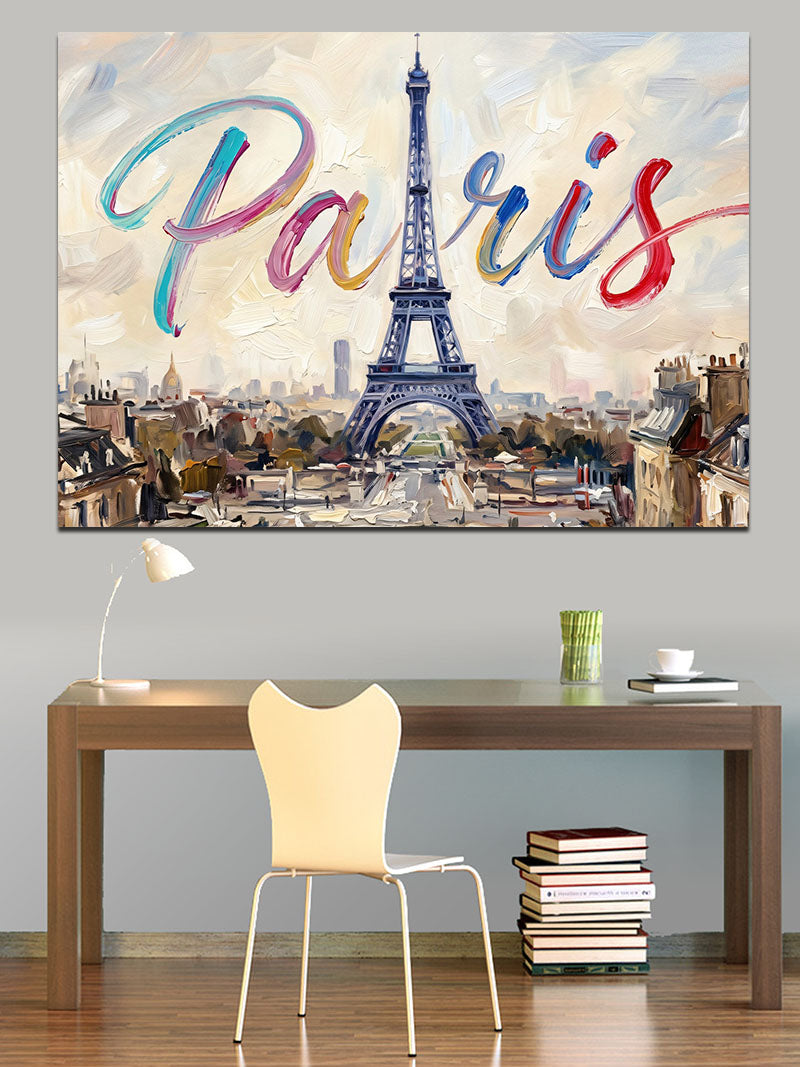 Paris Eyfel Kulesi Tipografik Sanat Kanvas Tablo