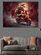 Kırmızı Scooter İle Giden Noel Baba Kanvas Tablo
