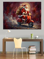 Kırmızı Scooter İle Giden Noel Baba Kanvas Tablo