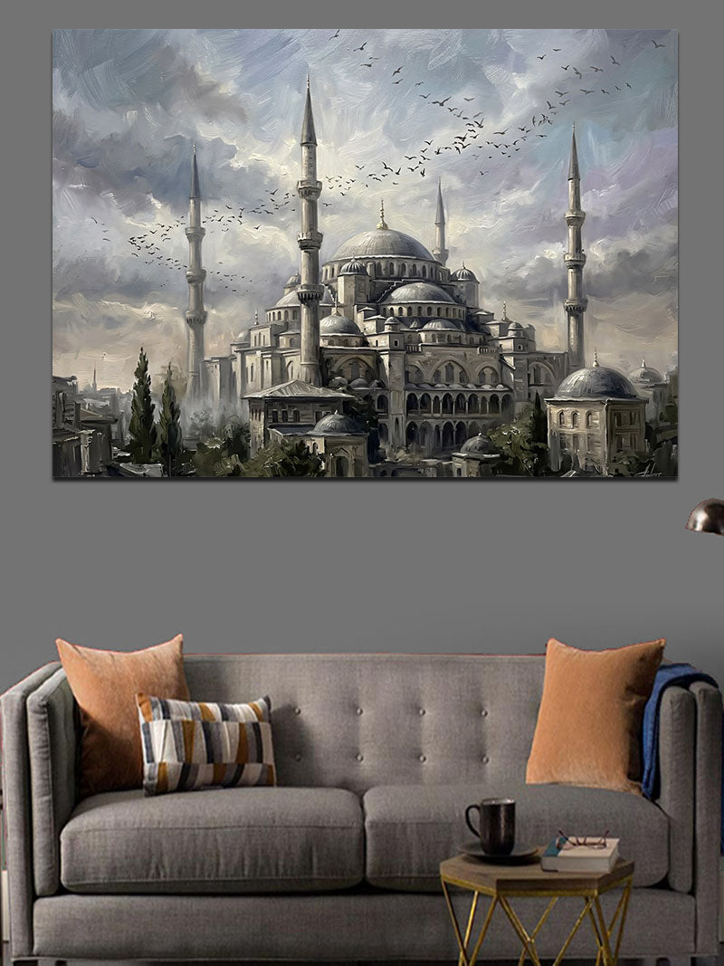 İstanbul Sultanahmet Camii Sisli Manzara Kanvas Tablo