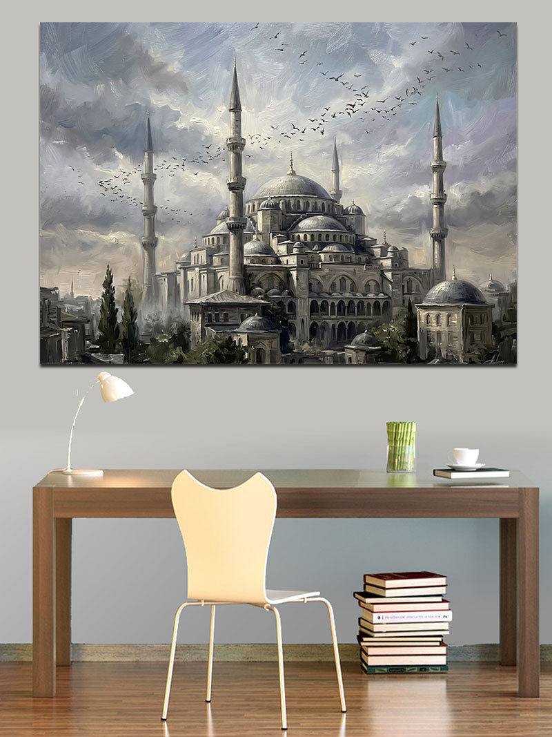 İstanbul Sultanahmet Camii Sisli Manzara Kanvas Tablo