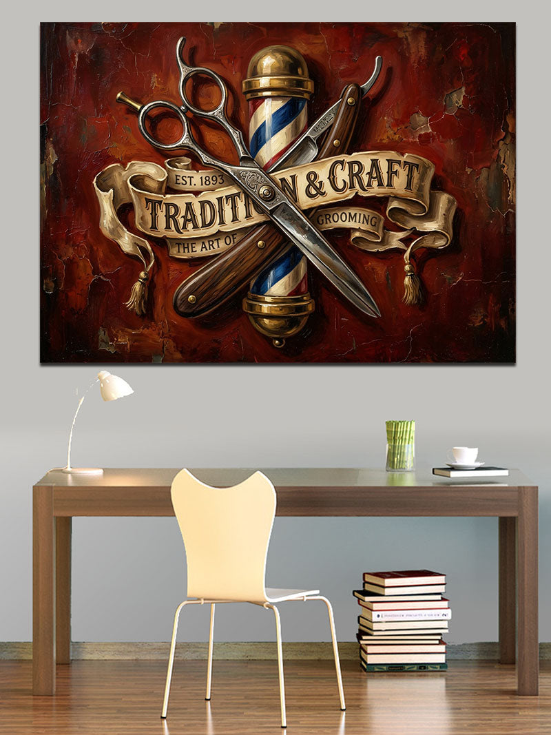 Barber Tradition Craft Vintage Logo Kanvas Tablo