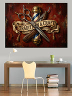 Barber Tradition Craft Vintage Logo Kanvas Tablo