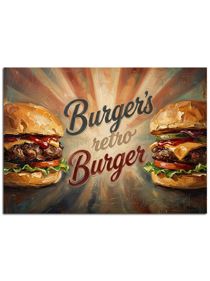 "Burger's Retro Burger" yazılı iştah açıcı pano.