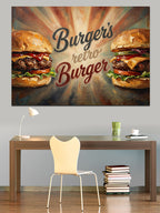 Retro Burger Restoran Tabelası Tasarımı Kanvas Tablo