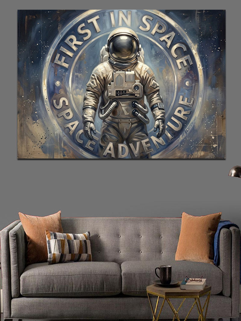 First In Space Astronot Logosu Kanvas Tablo