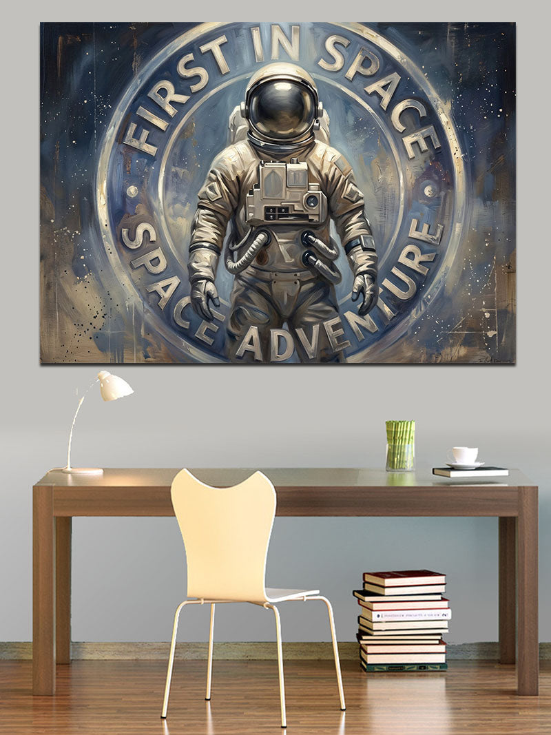 First In Space Astronot Logosu Kanvas Tablo