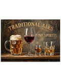"Traditional Ales" yazılı, içki çeşitleri olan pano.