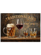 "Traditional Ales" yazılı, içki çeşitleri olan pano.