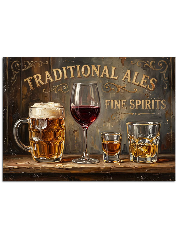 "Traditional Ales" yazılı, içki çeşitleri olan pano.