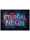 Neon ışıklı üçgen içinde parlayan oyun tuşları.