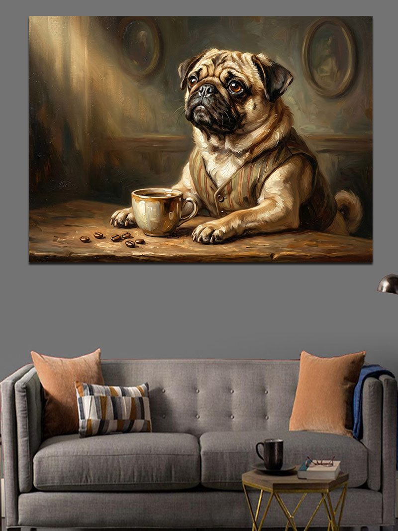 Masada Oturan Bilge Pug Köpeği Kanvas Tablo