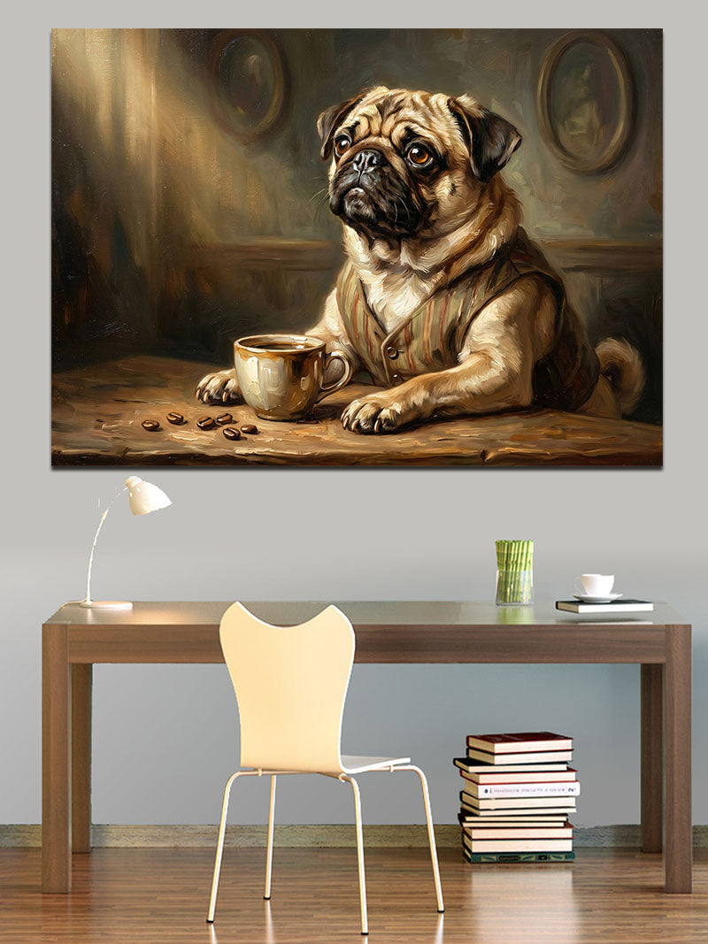 Masada Oturan Bilge Pug Köpeği Kanvas Tablo