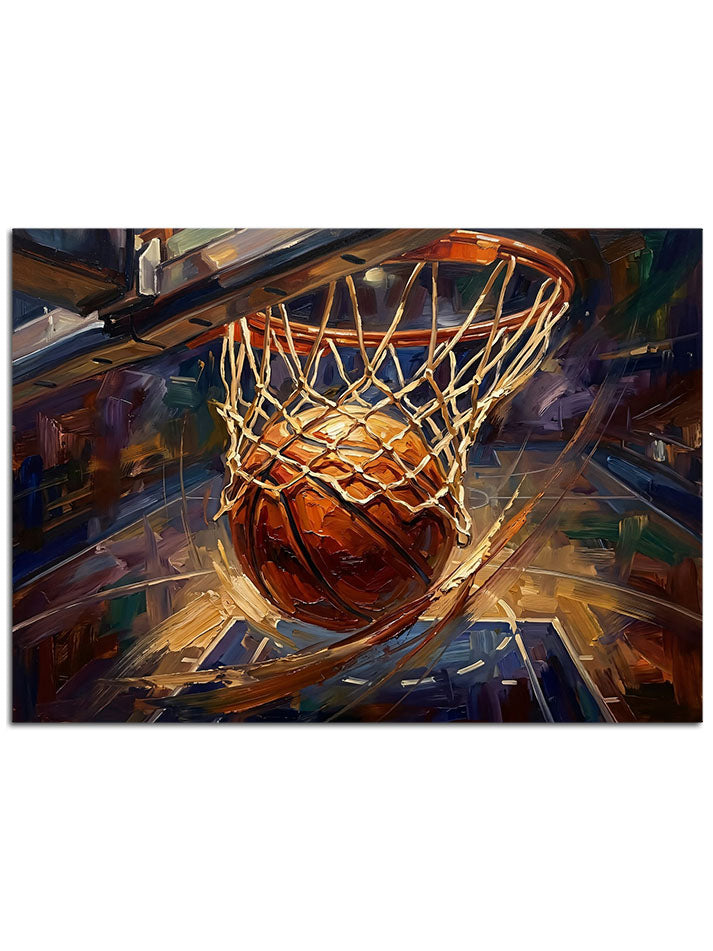 Alevler içinde potadan geçen dinamik basketbol topu tasarımı.