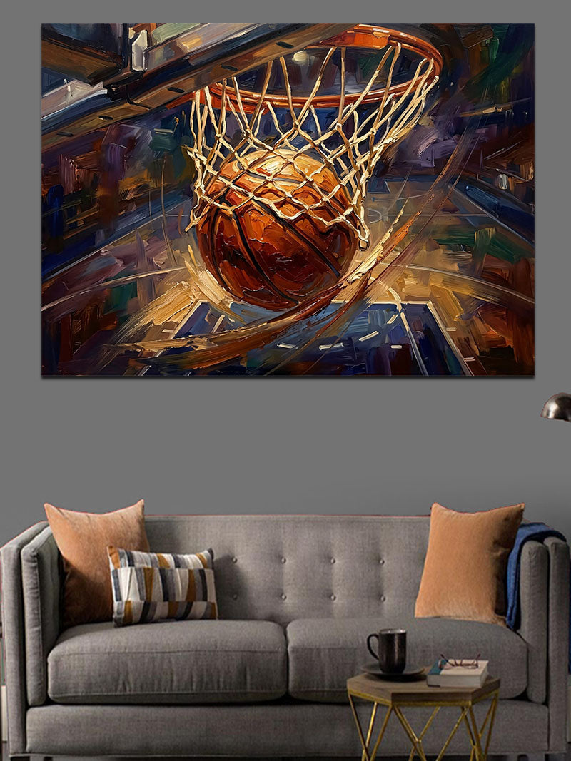 Potaya Giren Yanan Basketbol Topu Kanvas Tablo