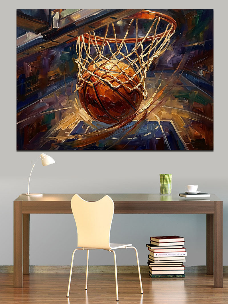 Potaya Giren Yanan Basketbol Topu Kanvas Tablo