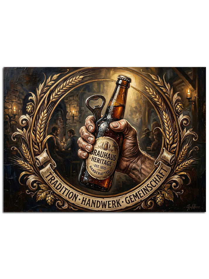 "Old Style Genuine" yazılı, elinde bira olan pano.