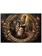 "Old Style Genuine" yazılı, elinde bira olan pano.