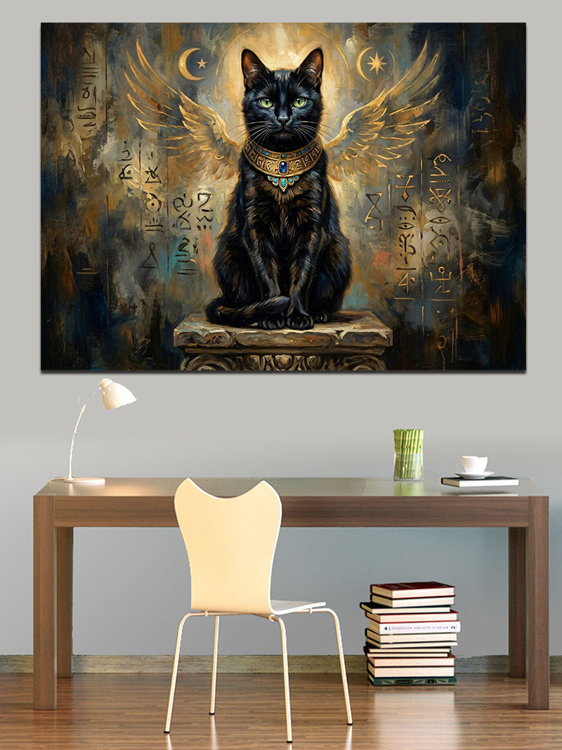Mısır Temalı Kara Kedi Heykeli Kanvas Tablo