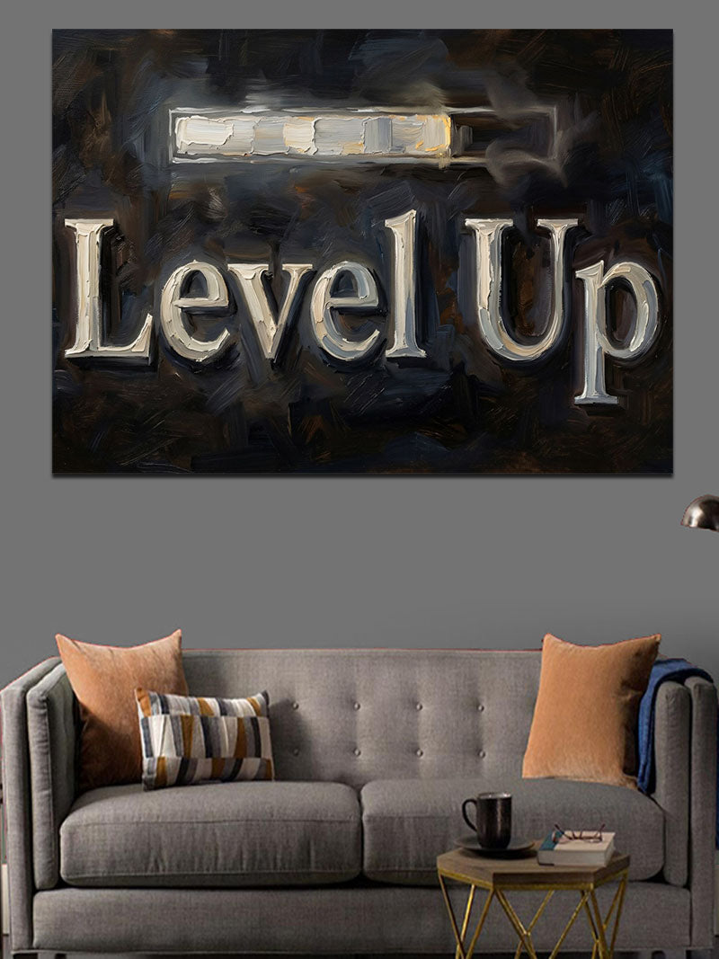 Level Up Yazan Yükleme Çubuğu Kanvas Tablo