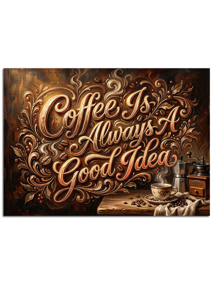 "Coffee Is Always A Good Idea" yazılı pano.