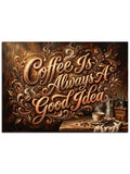 "Coffee Is Always A Good Idea" yazılı pano.