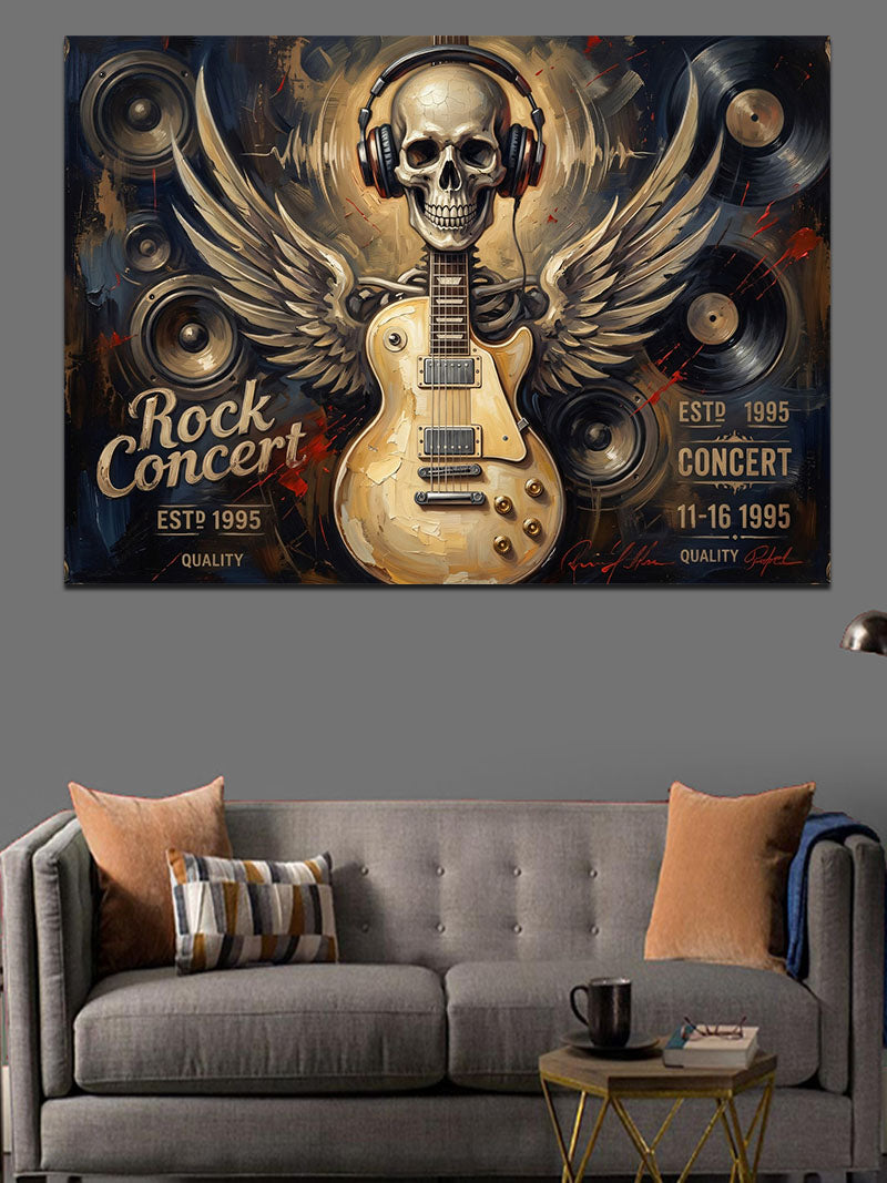 Kanatlı Ve Kulaklıklı Gitar Logosu Kanvas Tablo