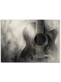 Siyah beyaz ve artistik bir gitar çizimi.