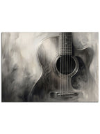 Siyah beyaz ve artistik bir gitar çizimi.