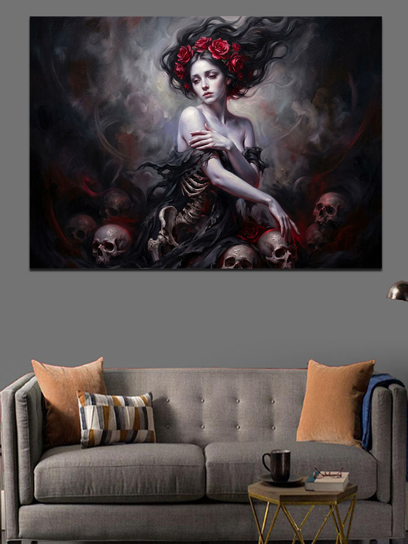 Kurukafalar Arasında Mistik Kadın Figürü Kanvas Tablo