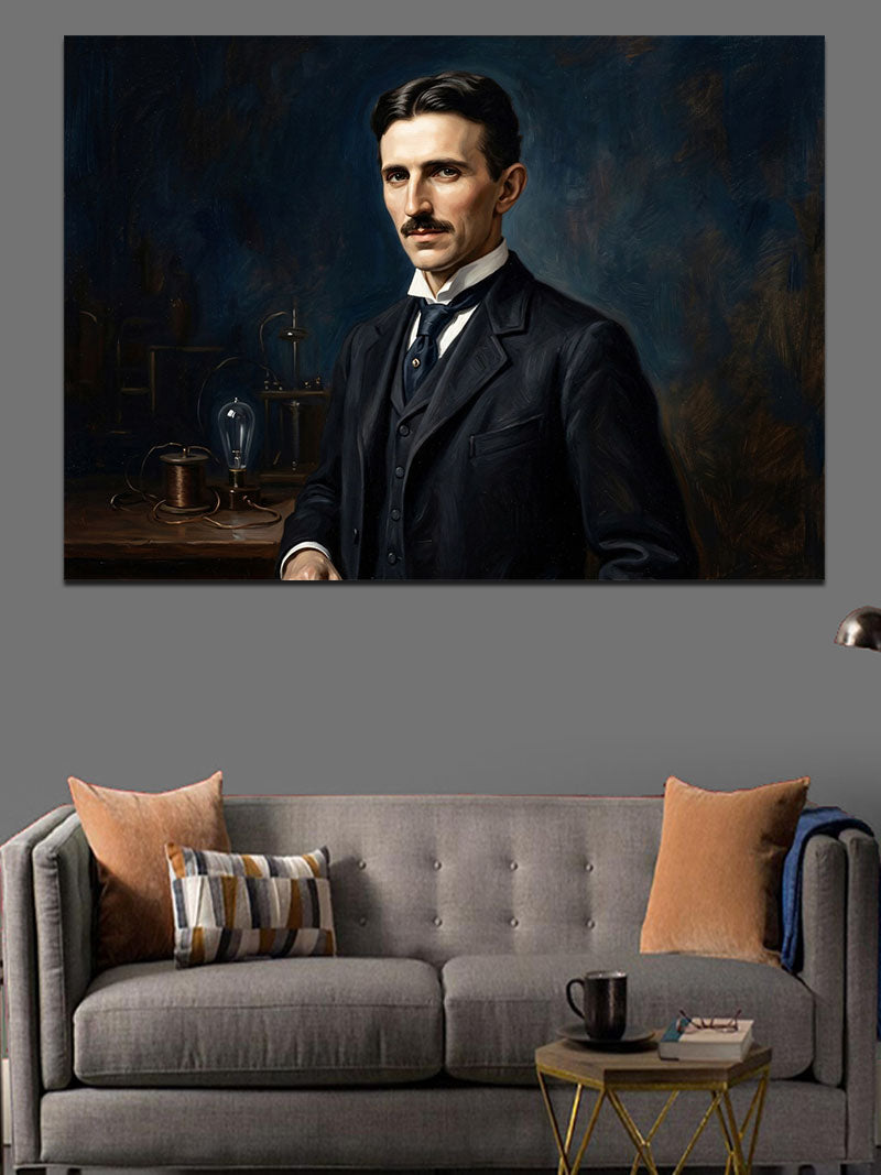 Takım Elbiseli Karizmatik Nikola Tesla Kanvas Tablo